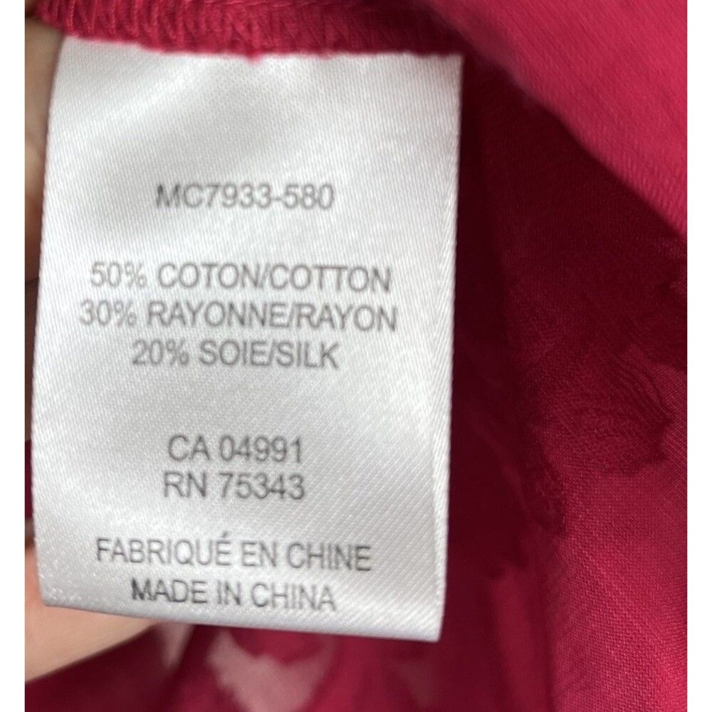 Cynthia Rowley Sheer Floral Burnout Blouse XS Berry Red Silk Blend Long Sleeve - Picture 5 of 13